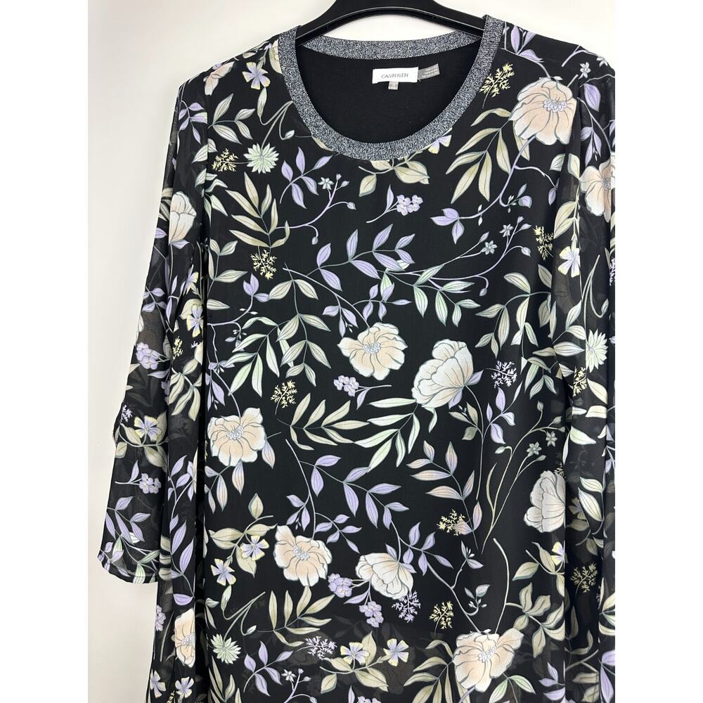 Calvin Klein Floral Wildflower Lined Tunic Blouse Mini Dress Womens Plus Size 1X - Picture 13 of 16